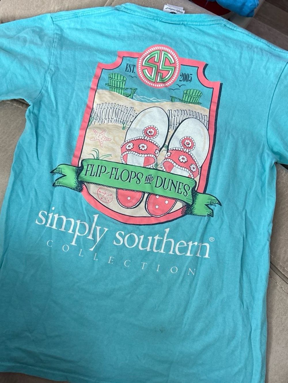 Simply Southern Turquoise Short Sleeve Tee with Flip-Flops Graphic